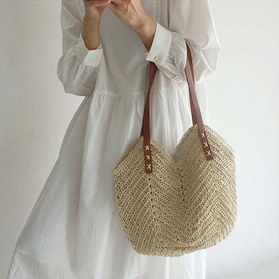 Women’s Retro Straw Woven Tote Bag for Beach, Vacation & Summer Outfits