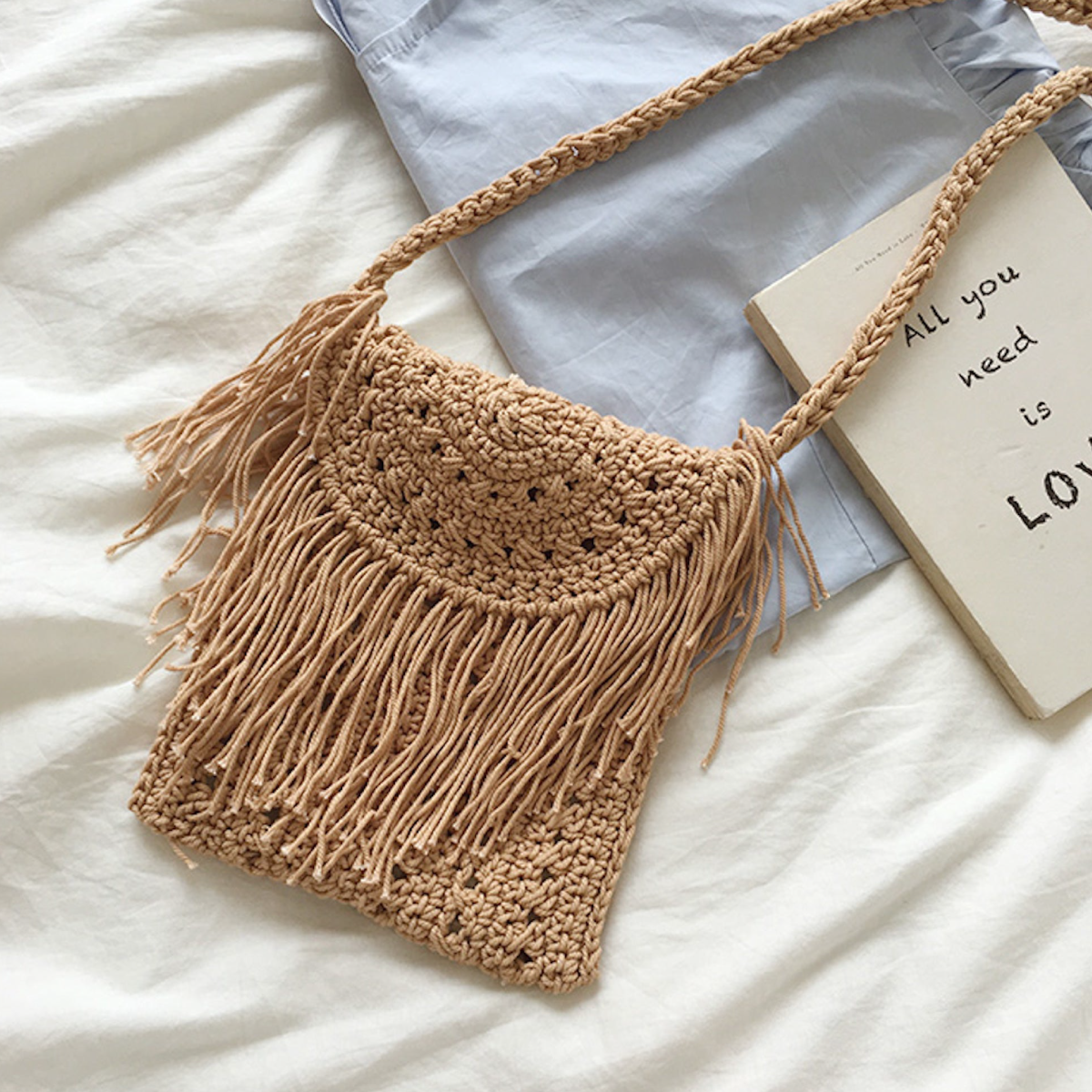 Women’s Crochet Cotton Small Boho Beach Bag with Tassels Tote Bag for Boho Everyday Style & Gifts