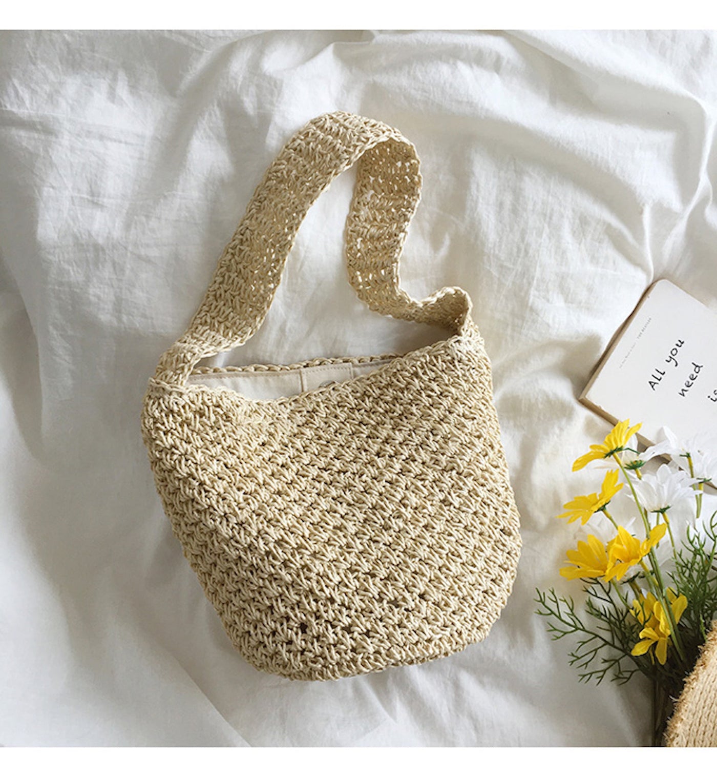 Women’s Straw Shoulder Bucket Bag for Beach, Vacation & Summer Outfits