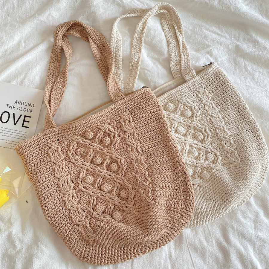Women’s Handmade Cotton Knitted Shoulder Bucket Bag Crossbody Bag for Boho Everyday Style & Gifts