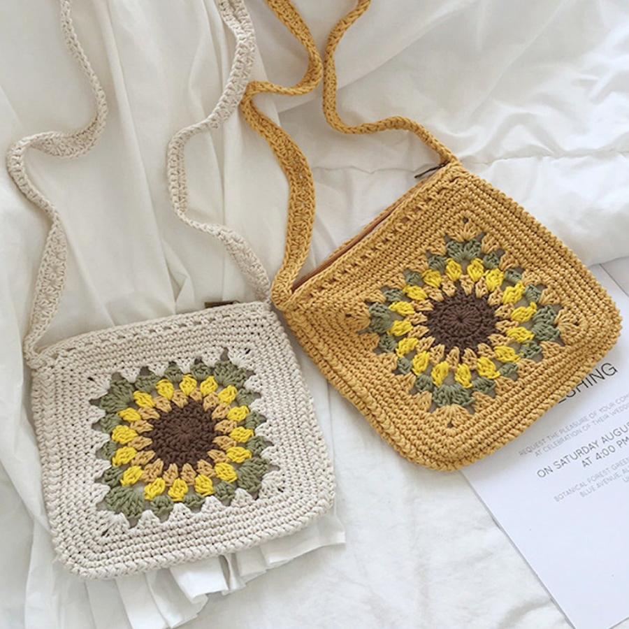 Women’s Handmade Crochet Sunflower Purse Crossbody Bag for Boho Everyday Style & Gifts