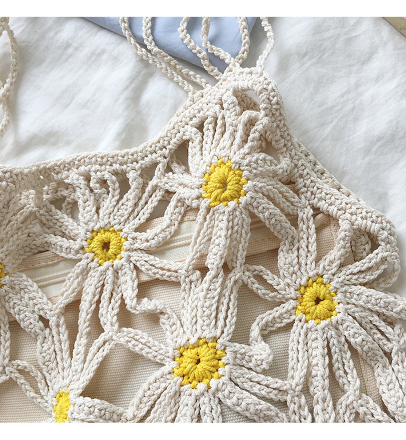 Women’s Retro Daisy Cotton Knitted Shoulder Bag for Boho Everyday Style & Gifts