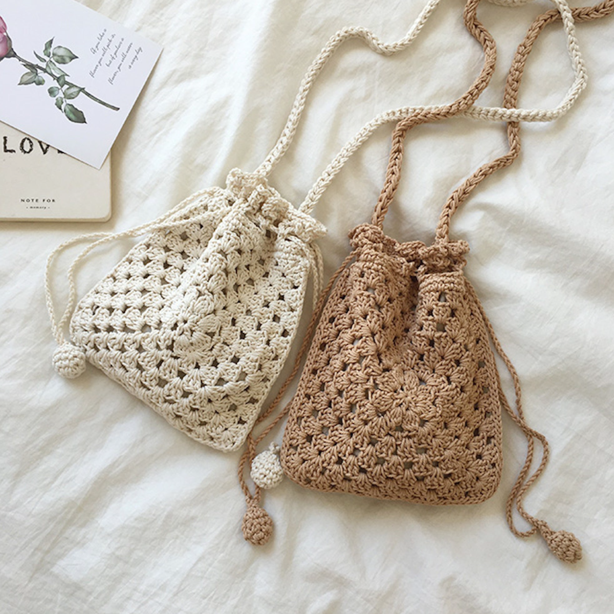 Women’s Retro Cotton Knitted Shoulder Bucket Bag Crossbody Bag for Boho Everyday Style & Gifts