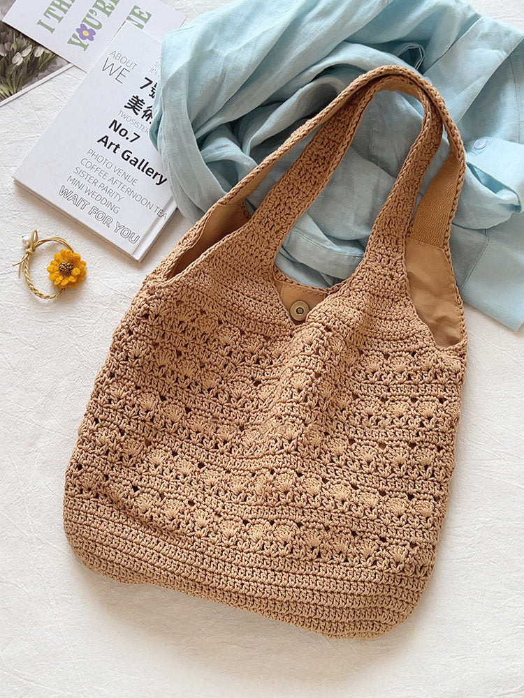 Women’s Crochet Cotton Medium Hobo Tote Bag for Boho Everyday Style & Gifts