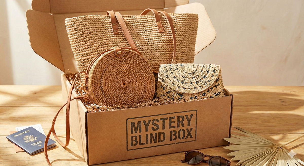 Women’s Mystery Blind Box - Straw Bag (2 Pack Bundle) Tote Bag for Beach, Vacation & Summer Outfits