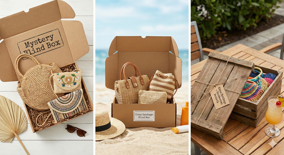 Women’s Mystery Blind Box - Straw Bag (3 Pack Bundle) Tote Bag for Beach, Vacation & Summer Outfits