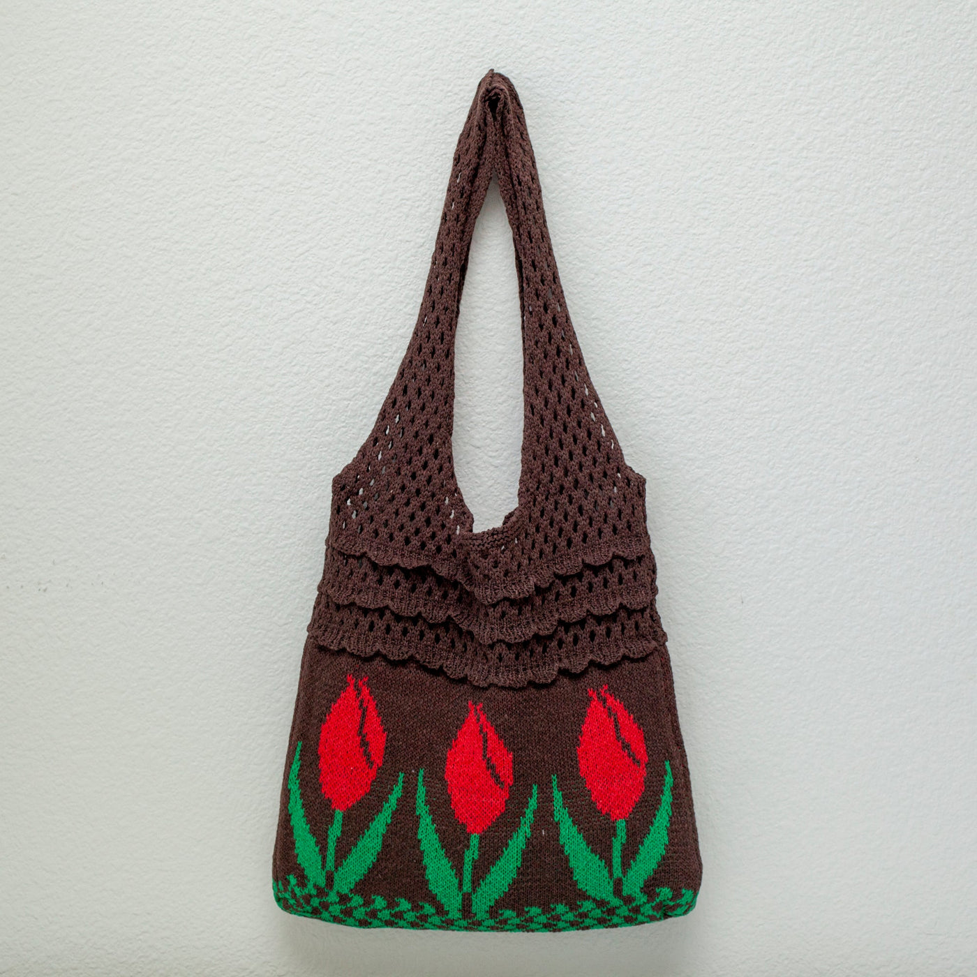 Women’s Cotton Knitted Artsy Floral Shoulder Bag for Boho Everyday Style & Gifts