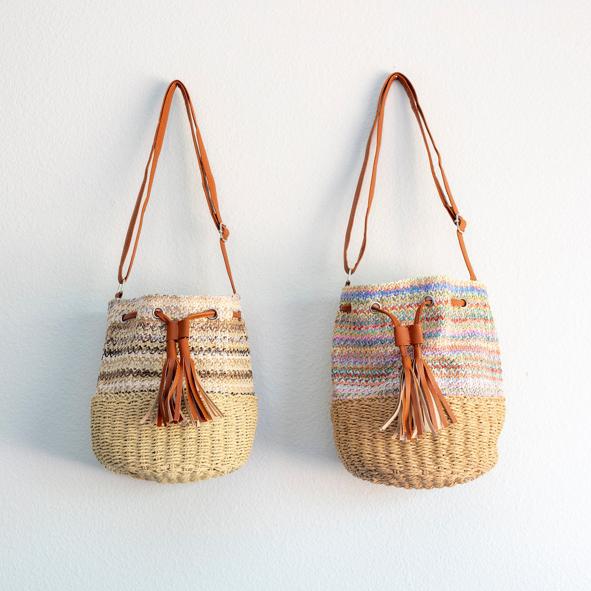 Women’s Retro Straw Bucket Shoulder Bag for Beach, Vacation & Summer Outfits