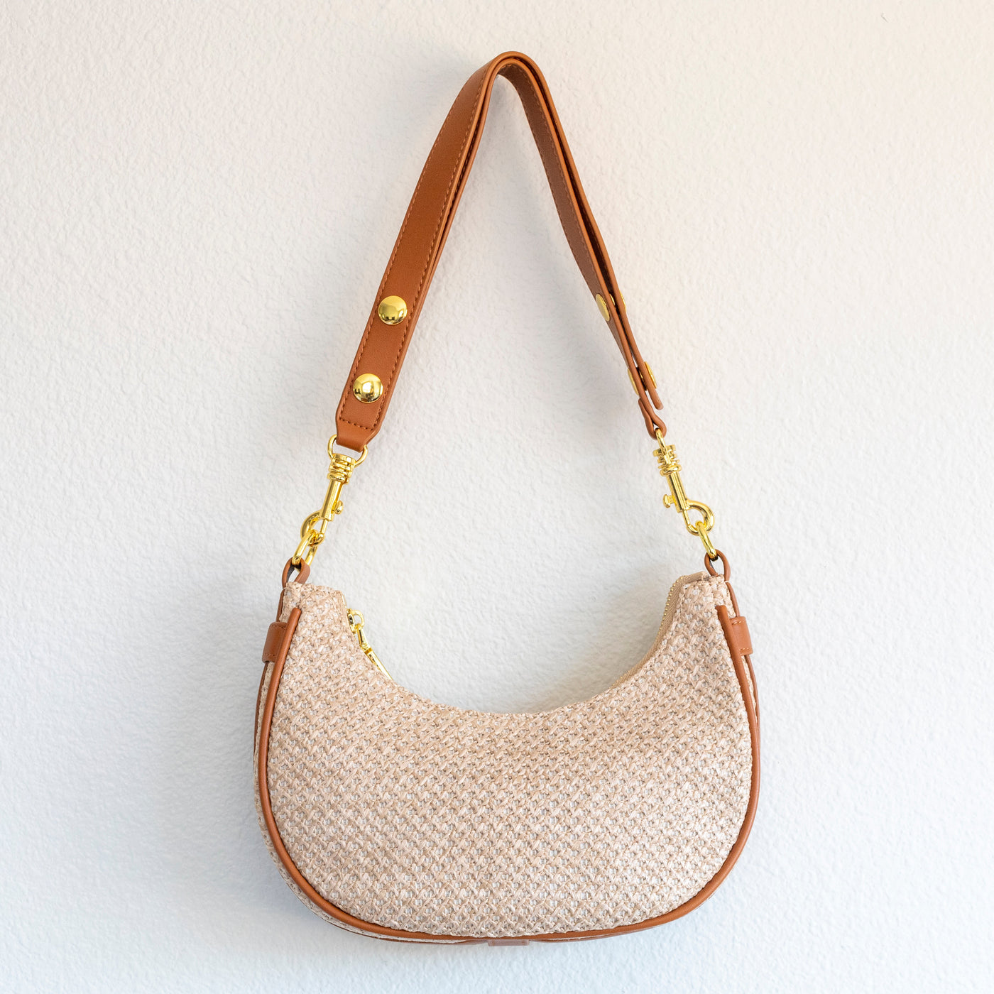 Women’s Straw Half Moon Summer Purse Tote Bag for Beach, Vacation & Summer Outfits