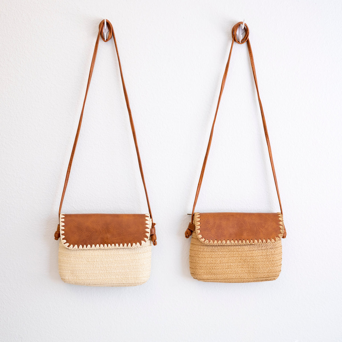 Women’s Straw Woven Messenger Bag with Leather Flap for Beach, Vacation & Summer Outfits