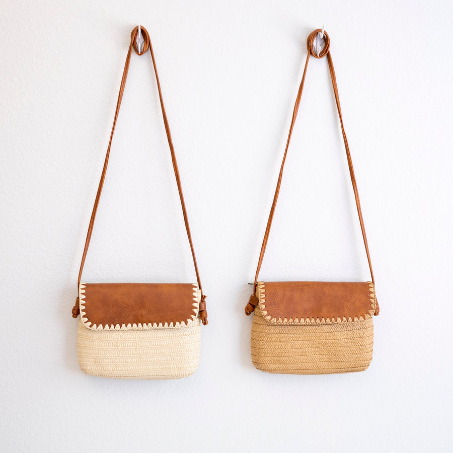 Women’s Straw Woven Messenger Bag with Leather Flap for Beach, Vacation & Summer Outfits