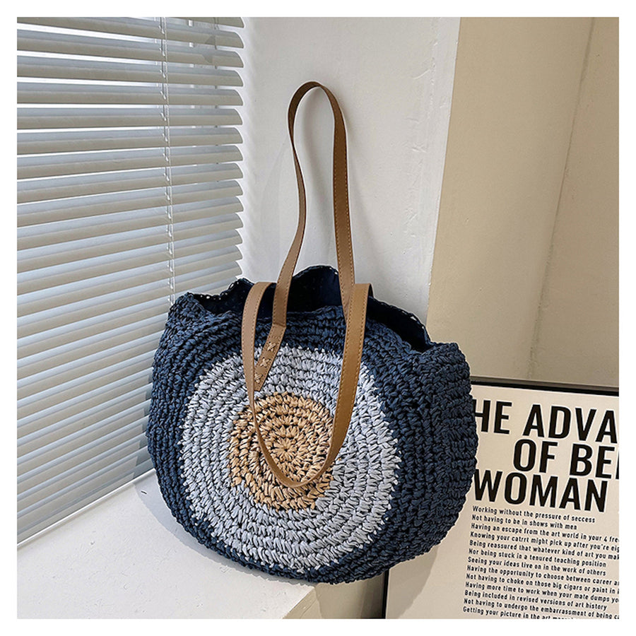 Women’s Boho Round Beach Straw Tote for Beach, Vacation & Summer Outfits