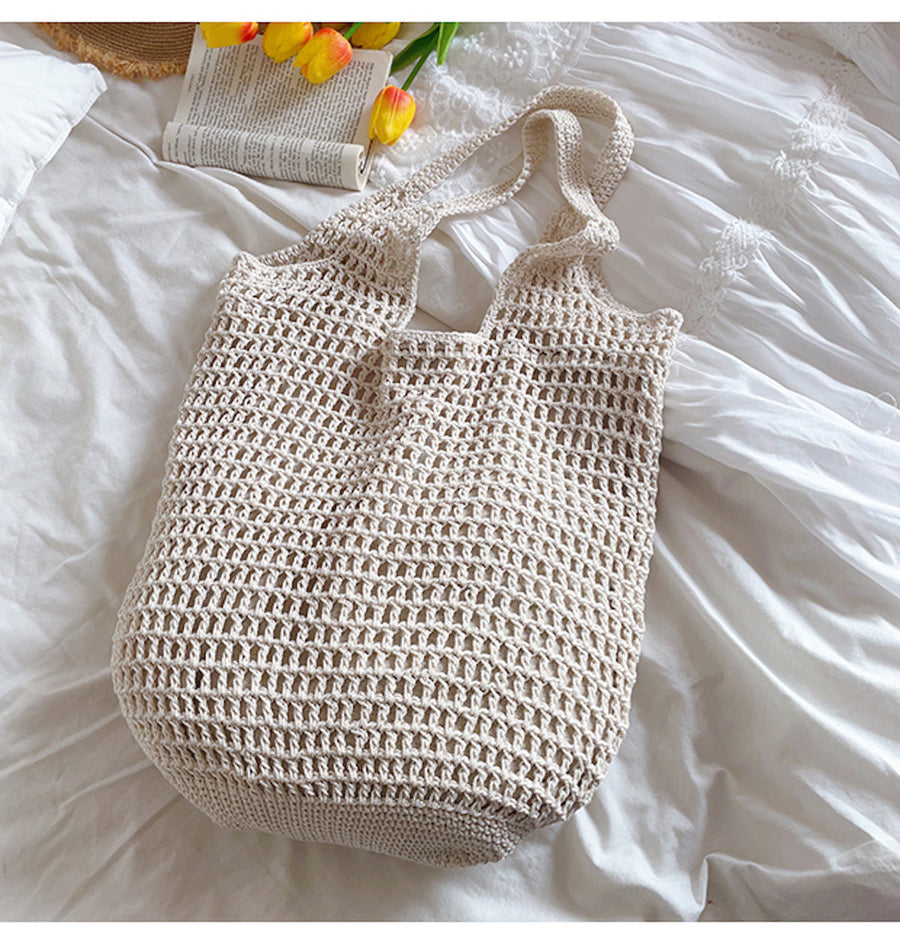 Women’s Retro Cotton Knitted Tote Bag for Boho Everyday Style & Gifts
