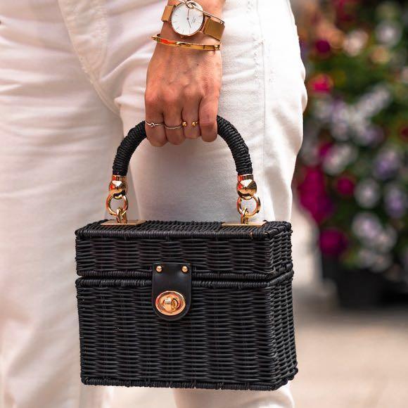 Black Wicker Summer Bag for Women, Natural Summer Vacation Purse in Black, styled as a SheSelects summer accessory