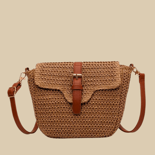 Straw Crossbody Bag for Women, Woven Summer Purse with Easy Strap in Light Brown, styled as a SheSelects summer accessory