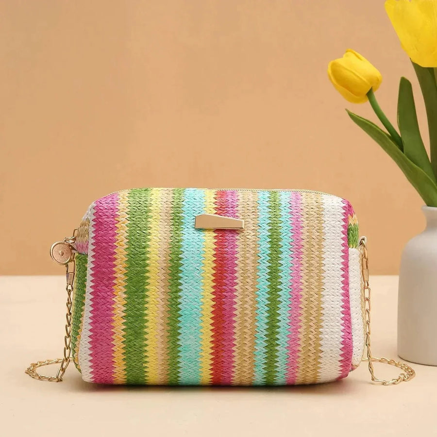 Straw Summer Bag for Women, Natural Summer Vacation Purse in Green, styled as a SheSelects summer accessory