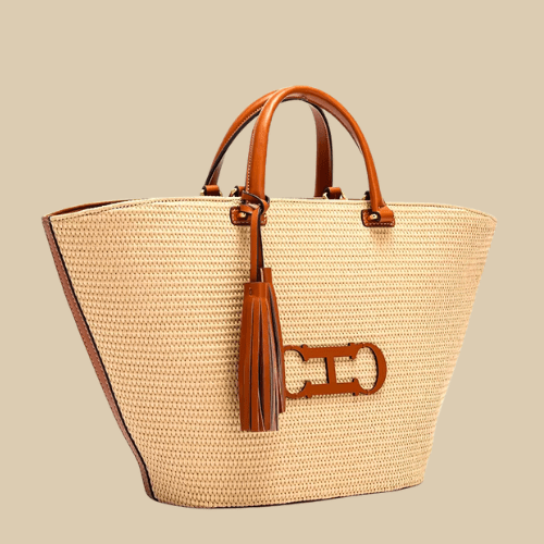 Wicker Summer Bag for Women, Natural Summer Vacation Purse in Black, styled as a SheSelects summer accessory