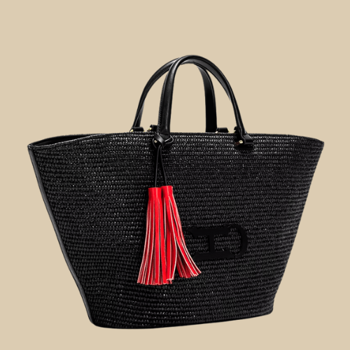 Wicker Summer Bag for Women, Natural Summer Vacation Purse in Black, styled as a SheSelects summer accessory
