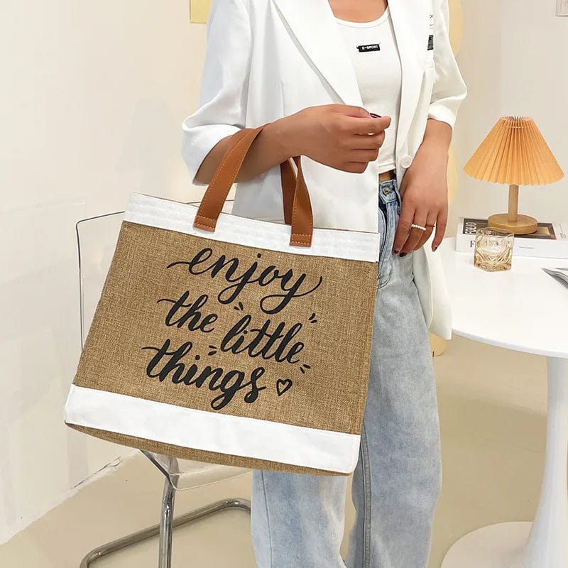 Jute Tote Bag for Women, Woven Summer Beach and Vacation Purse, styled as a SheSelects summer accessory