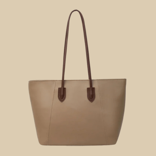 Vegan Leather Tote Bag for Women, Soft Everyday Shoulder Purse in Coffee, styled as a SheSelects summer accessory