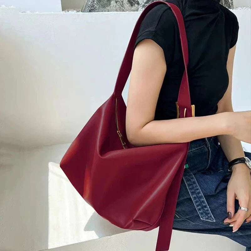 Vegan Leather Tote Bag for Women, Soft Everyday Shoulder Purse in Coffee, styled as a SheSelects summer accessory