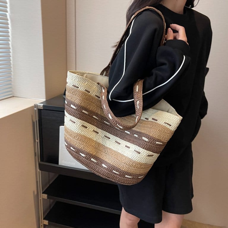 Straw Summer Bag for Women, Natural Summer Vacation Purse in Beige, styled as a SheSelects summer accessory
