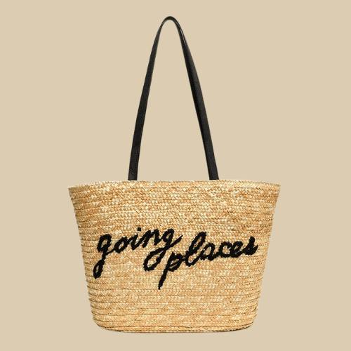 Raffia Beach Bag for Women, Lightweight Summer Vacation Purse in Khaki, styled as a SheSelects summer accessory