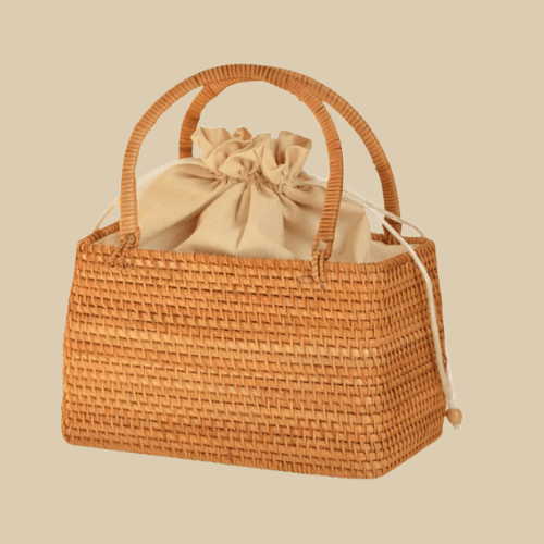 Rattan Beach Bag for Women, Lightweight Summer Vacation Purse, styled as a SheSelects summer accessory