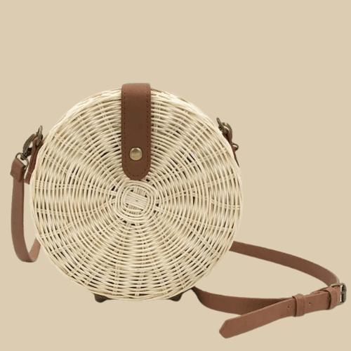 Rattan Round Bag for Women, Boho Summer Crossbody Purse, styled as a SheSelects summer accessory