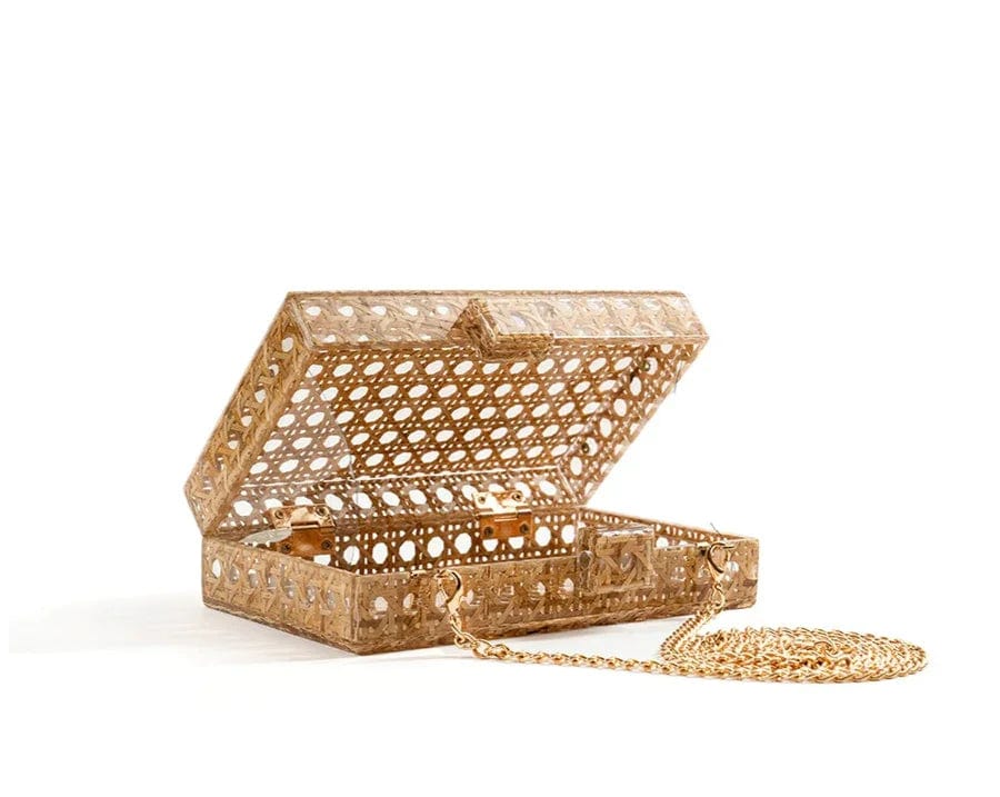 Rattan Clutch Bag for Women, Summer Wedding and Bridesmaid Purse in Natural, styled as a SheSelects summer accessory