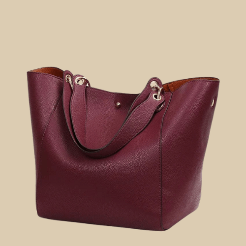 Vegan Leather Tote Bag for Women, Soft Everyday Shoulder Purse in Purple, styled as a SheSelects summer accessory