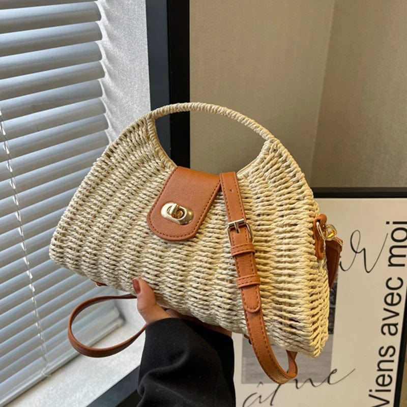 Straw Summer Bag for Women, Natural Summer Vacation Purse in Beige, styled as a SheSelects summer accessory