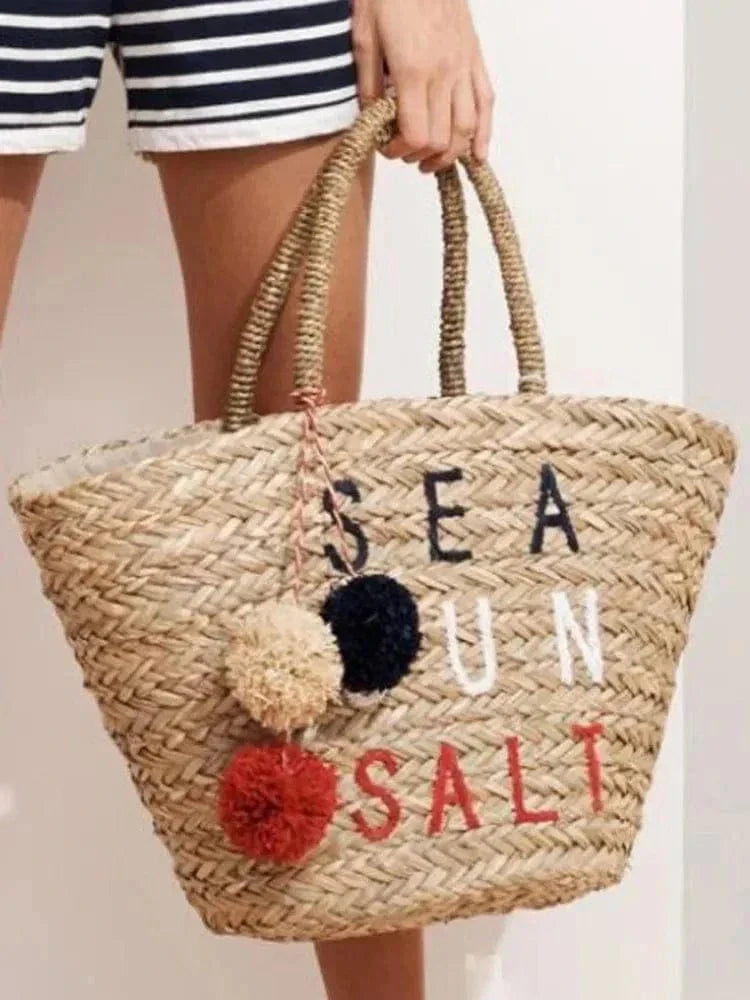 Straw Beach Bag for Women, Lightweight Summer Vacation Purse, styled as a SheSelects summer accessory