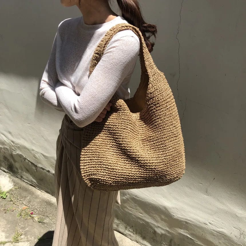 Straw Summer Bag for Women, Natural Summer Vacation Purse in Black, styled as a SheSelects summer accessory