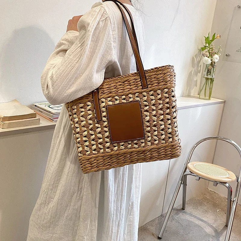 Straw Beach Bag for Women, Lightweight Summer Vacation Purse, styled as a SheSelects summer accessory