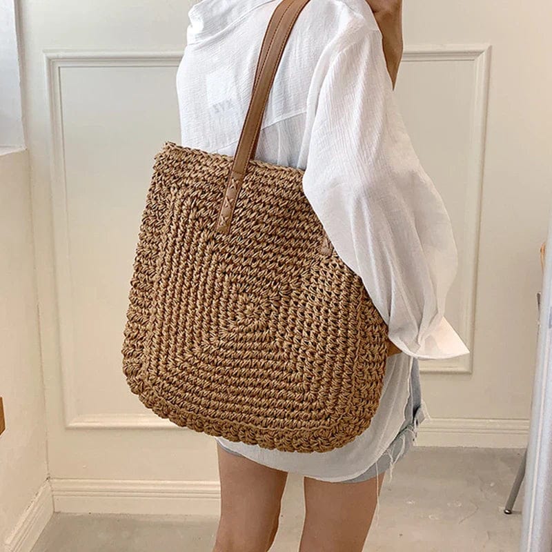 Straw Summer Bag for Women, Natural Summer Vacation Purse in Beige, styled as a SheSelects summer accessory