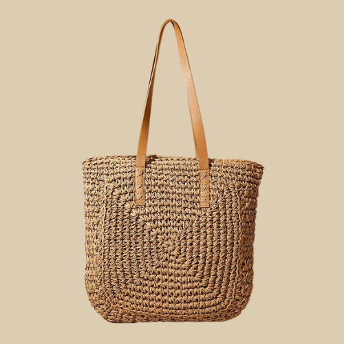 Straw Summer Bag for Women, Natural Summer Vacation Purse in Beige, styled as a SheSelects summer accessory