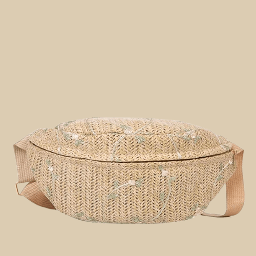 Straw Belt Bag for Women, Hands Free Summer Festival Bag in White, styled as a SheSelects summer accessory