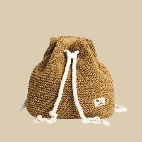 Straw Bucket Bag for Women, Boho Summer Vacation Purse in Black, styled as a SheSelects summer accessory