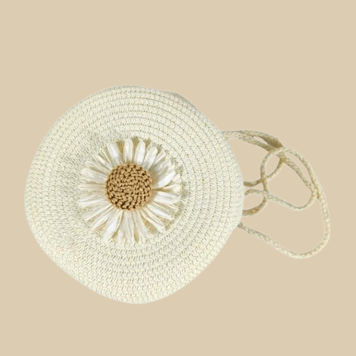 Straw Round Bag for Women, Boho Summer Crossbody Purse in White, styled as a SheSelects summer accessory