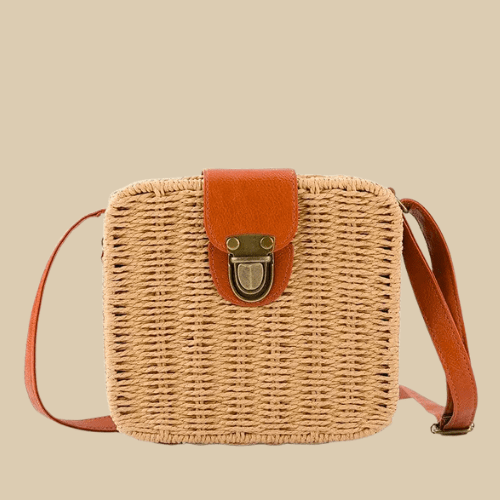 Straw Crossbody Bag for Women, Woven Summer Purse with Easy Strap in Beige, styled as a SheSelects summer accessory