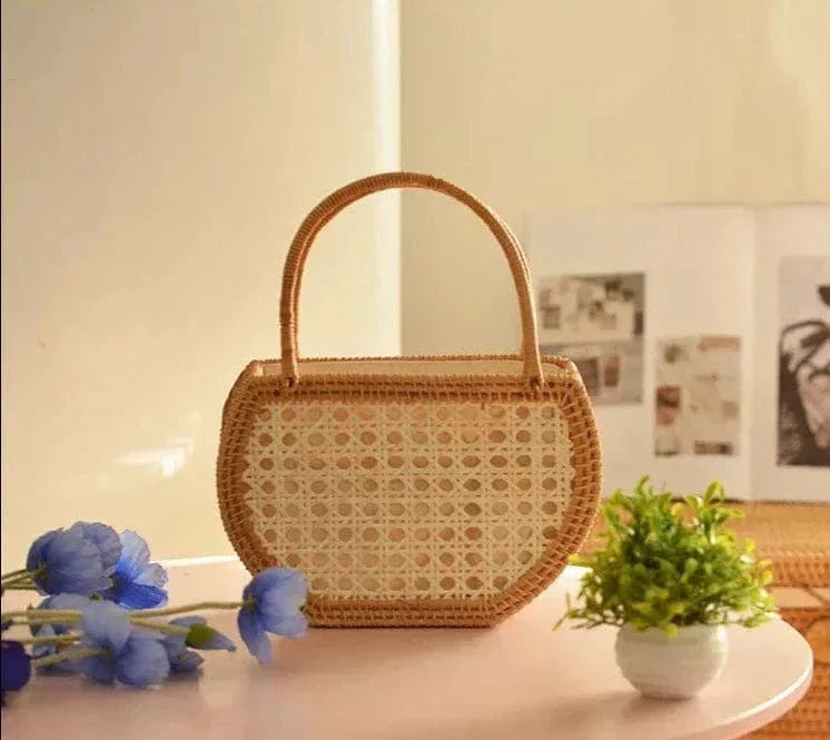 Wicker Round Bag for Women, Boho Summer Crossbody Purse, styled as a SheSelects summer accessory