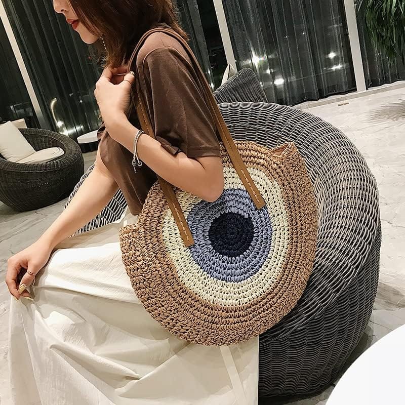 Straw Tote Bag for Women, Woven Summer Beach and Vacation Purse in Beige, styled as a SheSelects summer accessory