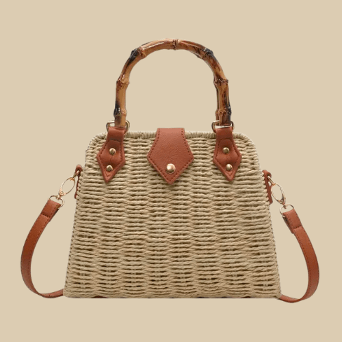 Wicker Handbag for Women, Natural Woven Summer Purse in Beige, styled as a SheSelects summer accessory