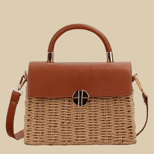 Wicker Shoulder Bag for Women, Natural Woven Summer Purse in Beige, styled as a SheSelects summer accessory