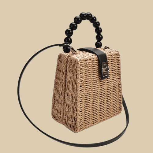 Wicker Summer Bag for Women, Natural Summer Vacation Purse in Beige, styled as a SheSelects summer accessory