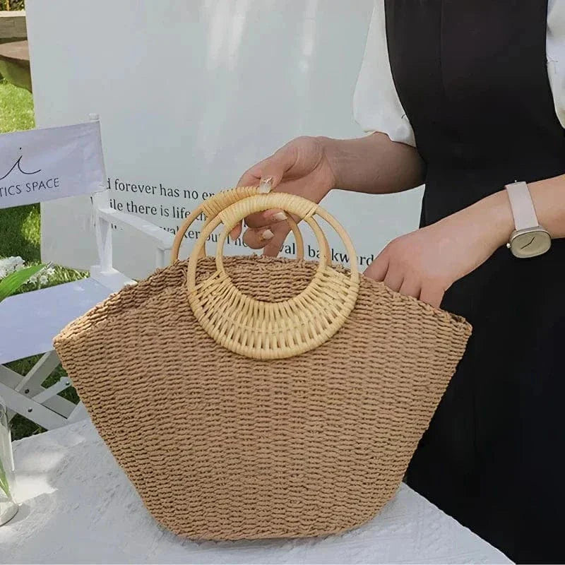 Straw Summer Bag for Women, Natural Summer Vacation Purse in Beige, styled as a SheSelects summer accessory