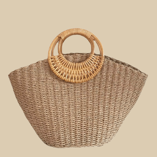 Straw Summer Bag for Women, Natural Summer Vacation Purse in Beige, styled as a SheSelects summer accessory
