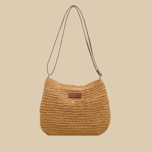 Straw Handbag for Women, Natural Woven Summer Purse in Coffee, styled as a SheSelects summer accessory