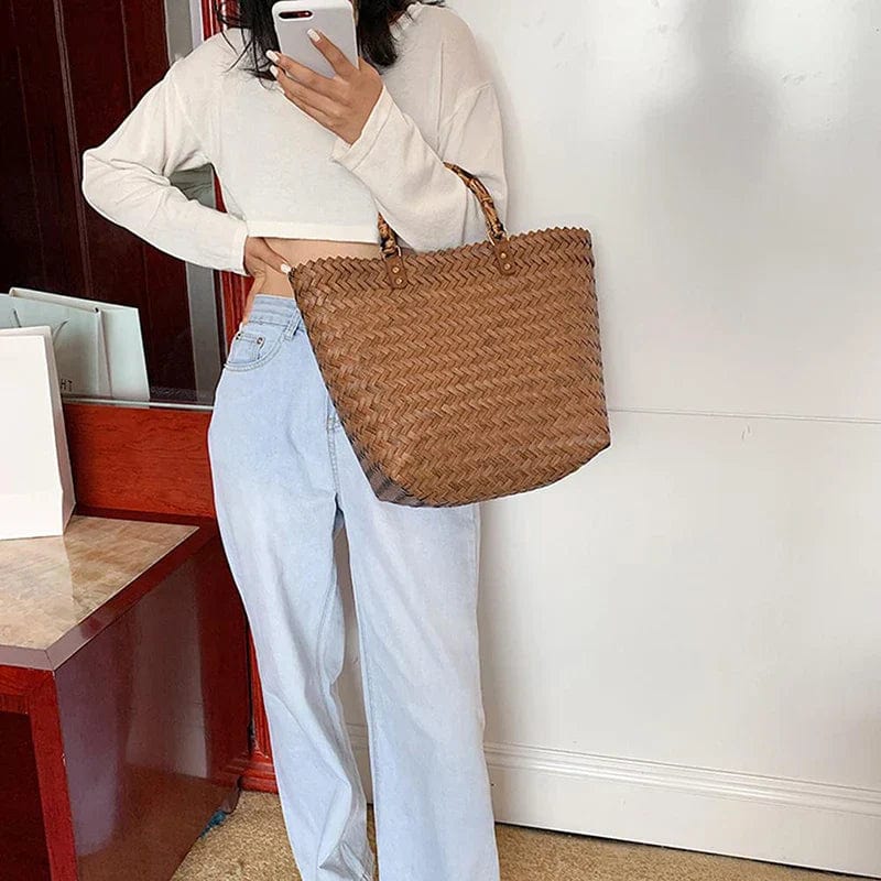 Wicker Summer Bag for Women, Natural Summer Vacation Purse in Brown, styled as a SheSelects summer accessory